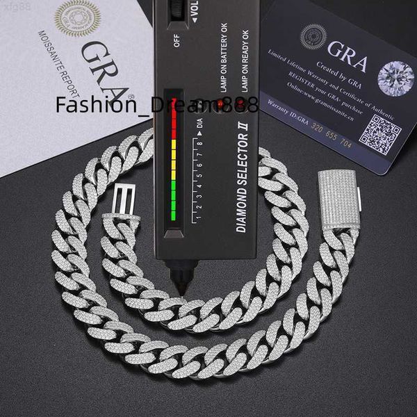 

100% pass diamond tester 15mm moissanite iced out cuban link chain luxury 925 sterling silver lab grown gemstone neck chain