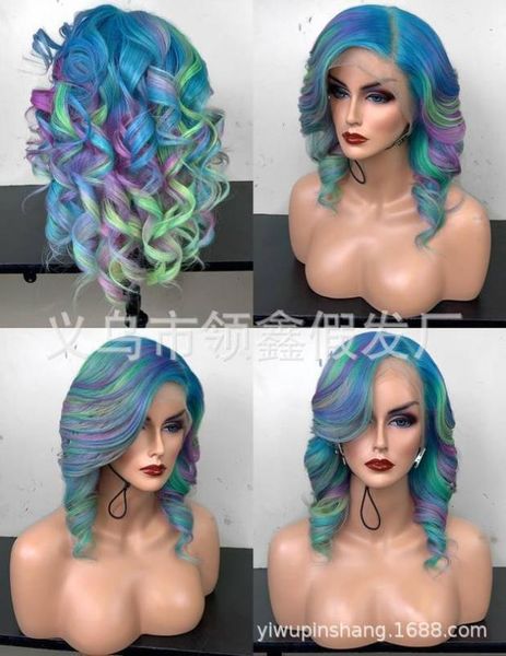 

crossborder ecommerce in europe and america selling rainbow color partial small roll long wig manufacturers foreign trade c1633972, Black