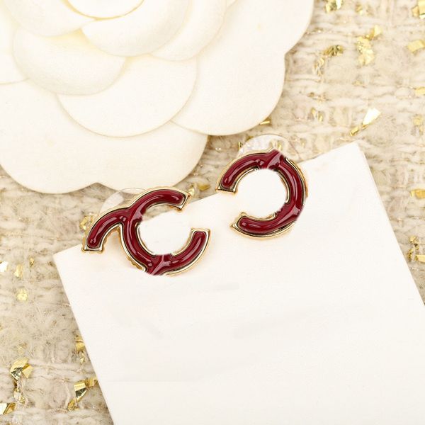 

2023 luxury quality charm stud earring with red color enamel design in 18k gold plated have box stamp ps7264b, Golden