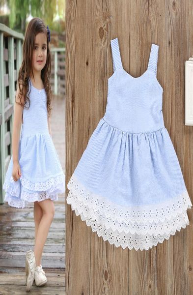 

kids double cake dress bandage bow elastic lace striped vest midriff skirt baby girls princess summer clothing outfits 16t2771789, Red;yellow