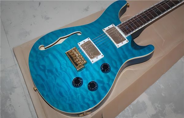 

custom 22 private stock brazilian limited blue qulited maple holllow body prs electric guitar abalone neck binding & birds fingerboard inlay