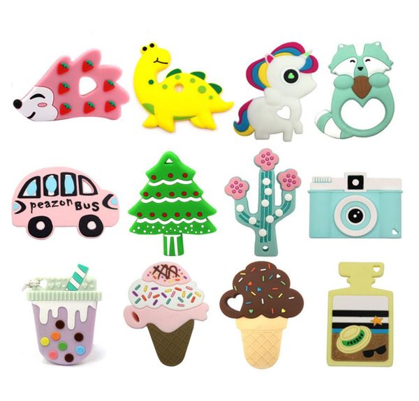 

baby silicone teether bpa teething toy dinosaur hedgehog cactus elephant unicorn ice cream comforter teether toys selling9725605
