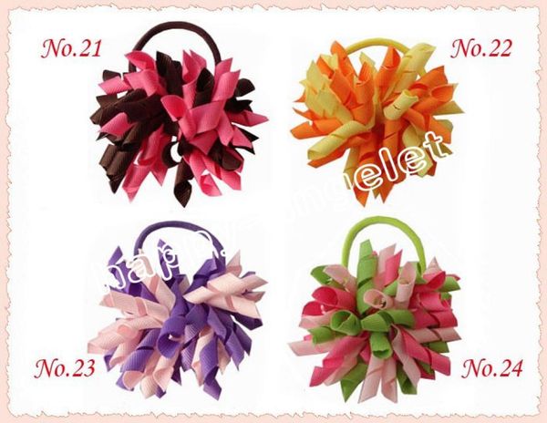 

girl korker ponytail hair ties holders streamer corker hair bows clip cheer bows curly ribbon bow hair bobbles 100pcs pd0064403407, Slivery;white