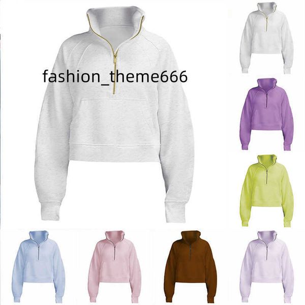 

sweatshirts yoga womens autumn and winter plus velvet thickening jackets hoodys sports half zipper terry designer sweater cing loose short c, Black