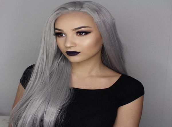 

silver grey wig human hair full lace wigs for black women 10quot26quot long straight natural hair glueless front lace w3351628, Black;brown