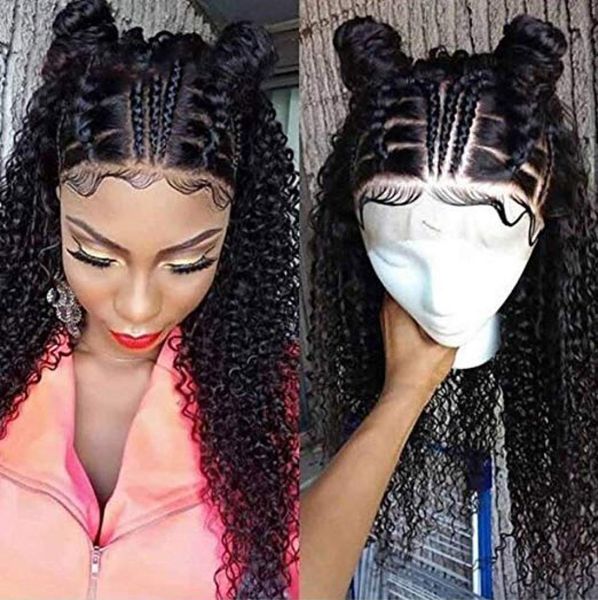 

short lace frontal wigs for black women brazilian braided wig deep wave glueless human curly with baby 150 density front diva17101508, Black;brown