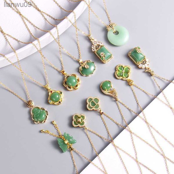 

vintage imitation jade zircon pendant necklace stainless steel chain geometric choker collar jewelry party gifts for women girls l230704, Silver