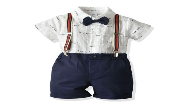 

boys clothing set bow tie shirtsuspender pants outfits summer 2022 kids boutique clothing 14t little gentleman suits1947333, White