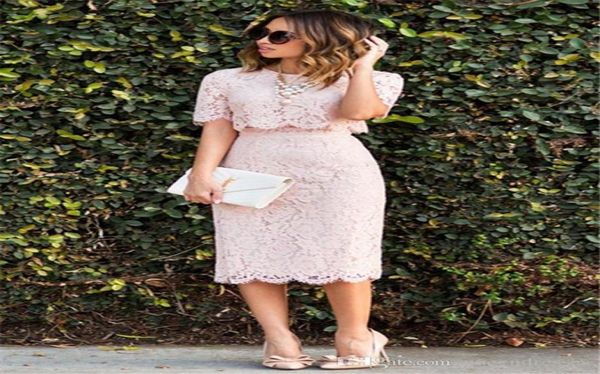

modest two piece pink knee length cocktail dresses short with 12 sleeve sheath lace evening gowns formal women graduation dresses9054131, Black