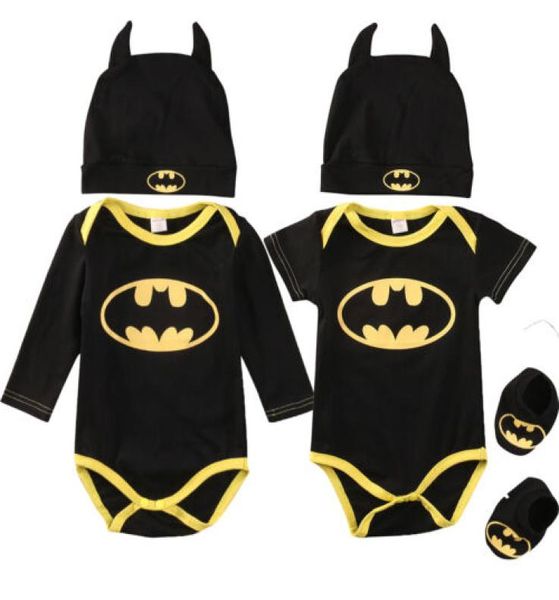 

newborn baby boy girl clothes batman rompersshoeshat costumes 3pcs outfits set cartoon rompers wd19954908612, White