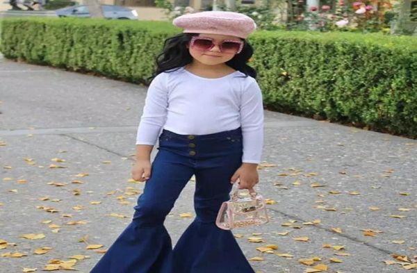 

ins baby jean toddler kids baby girls flare pants denim tassel clothes jeans pants kawaii jeans for girls kids conjunto infantil b8683275, Blue