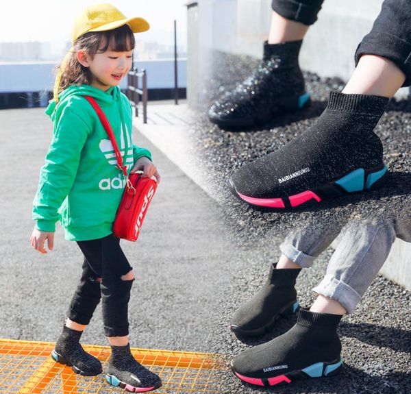

2020 fashion spring infant kids running shoes sock knitted flat sneakers speed runners sport shoes toddler boy girl trainer stre9785870, Black