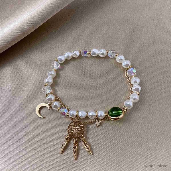 

charm bracelets irregular pearl sunflower pendant bracelet for women romantic double layer cat bowknot charm jewelry r230704, Golden;silver
