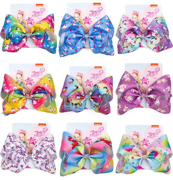 

jojo siwa hair bows unicorn printed jojo bows with clip hair accessories for girls 8 inch large rainbow hair bow ss1095427777, Slivery;white