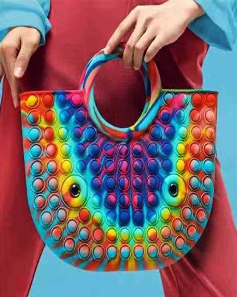 

silicone bubble toy handbag rainbow monochrome large hand bag puzzle press tiedyed rainbow solid color purse children039s bag 2195729