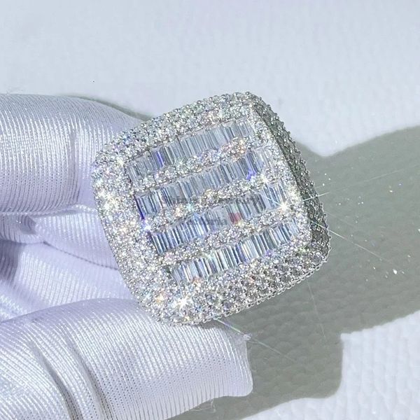 

band rings iced out ring for men real gold plated prong setting copper cz stones hip hop fashion jewelry 2023 trend 230704, Silver