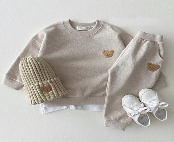 

toddler outfits clothing sets baby boy tracksuit cute bear head embroidery sweatshirt and pants 2pcs sport suit fashion kids girls7525209, White