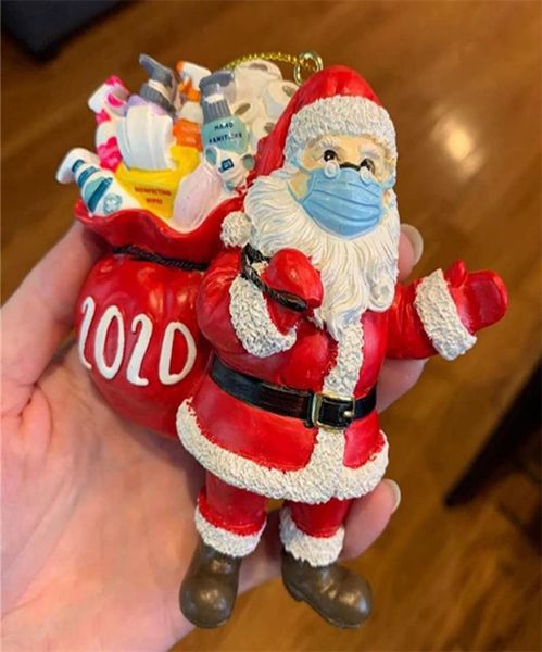 

christmas quarantine ornaments diy survivor family red santa claus with face masks christmas tree hanging pendant 2020 xmas decora5946142, Blue