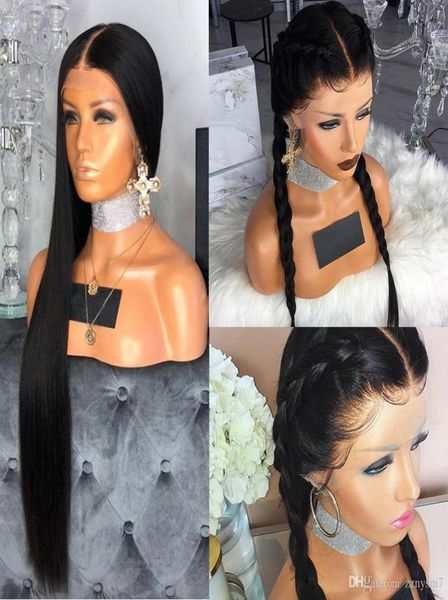 

full lace human hair wigs with baby hair straight peruvian remy pre plucked braided glueless full lace wig for women5200414, Black