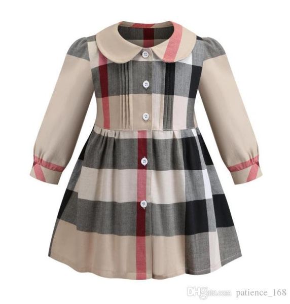 

girls plaid dress 2019 ins new styles autumn girl kids cute doll collar plaid printed long sleeve kids cotton ple6968100, Red;yellow