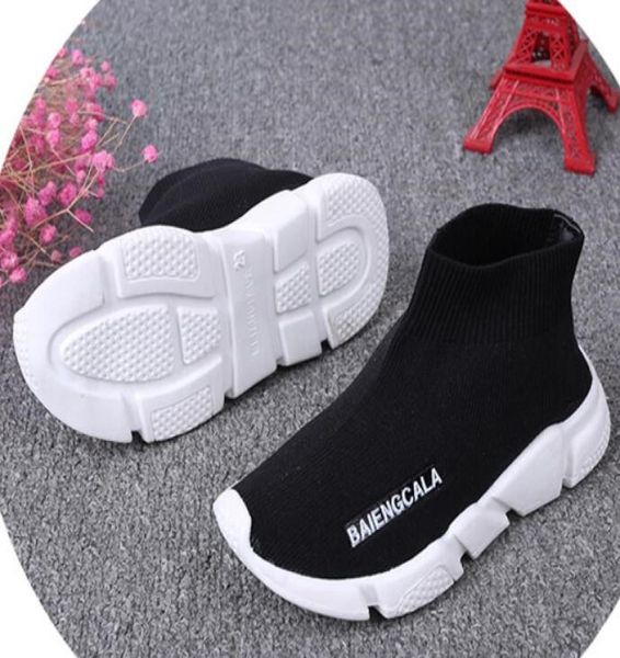 

kids fashion ankle boots speed stretch mesh designer running shoes speed knit sock midsneakers speed trainer children baby sn1005979, Black