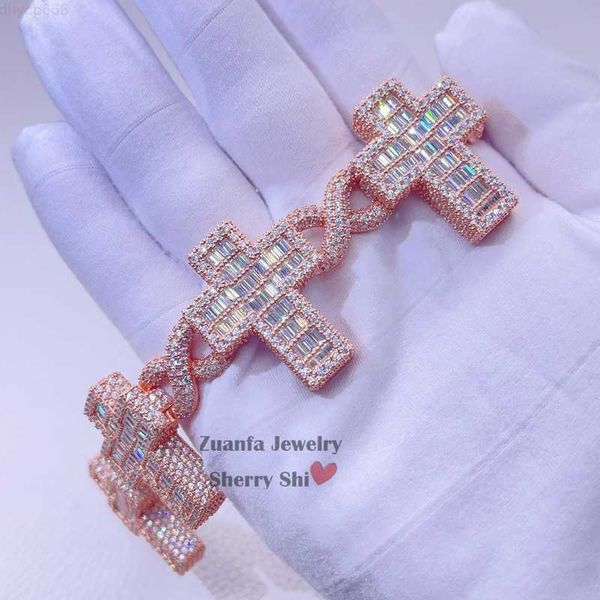

designer jewelry iced out hip hop men rapper jewelry infinity link men diamond cross cuban bracelet, Silver