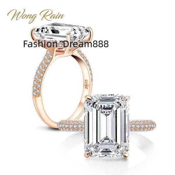 

wong rain 100% 925 sterling silver 6 ct emerald cut created moissanite gemstone wedding engagement ring fine jewelry wholesale b1205, Slivery;golden