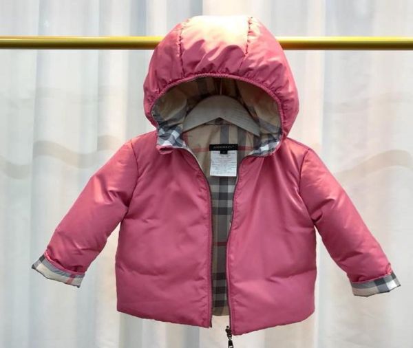 

16 year new double sided wear boys girls baby down jacket hooded duck down plaid down jacket coat children039s clothes6447260, Blue;gray