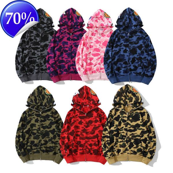 

designer mens hoodie full zip up shark hoodies woman camouflage jacket hoody hooded sweatshirt man womens sweater long sleeve bapes tech fle, Black
