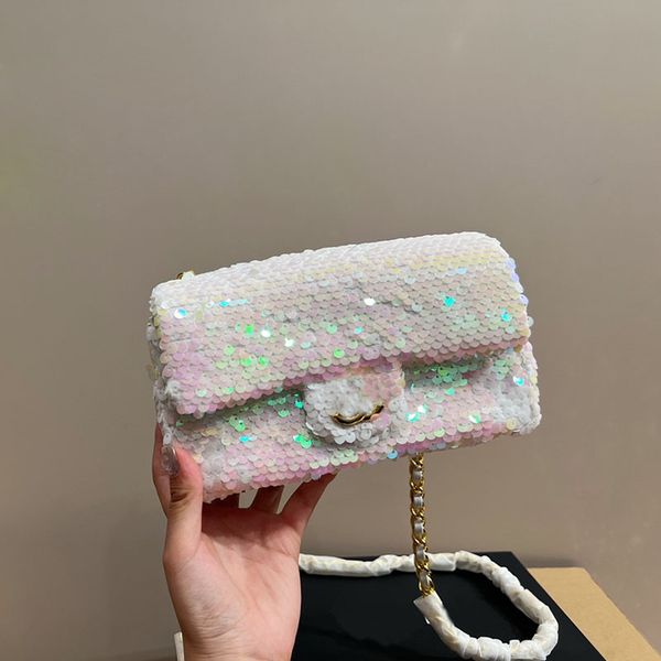 

shiny sequins women designer classic flap cf bag gold metal hardware matelasse chain 5 colors crossbody shoulder handbag luxury evening bags