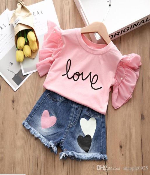 

explosion girls set 2019 korean children039s denim shorts tshirt short sleeve twopiece children039s wear white pink3204541