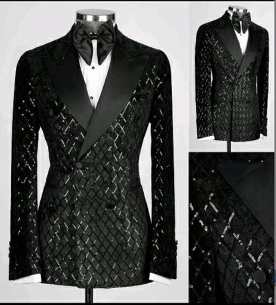 

handsome groom tuxedos sequins man039s suits shawl lapel groomsmen weddingpromdinner man blazer jacket pants tie n01618369559, Black;gray