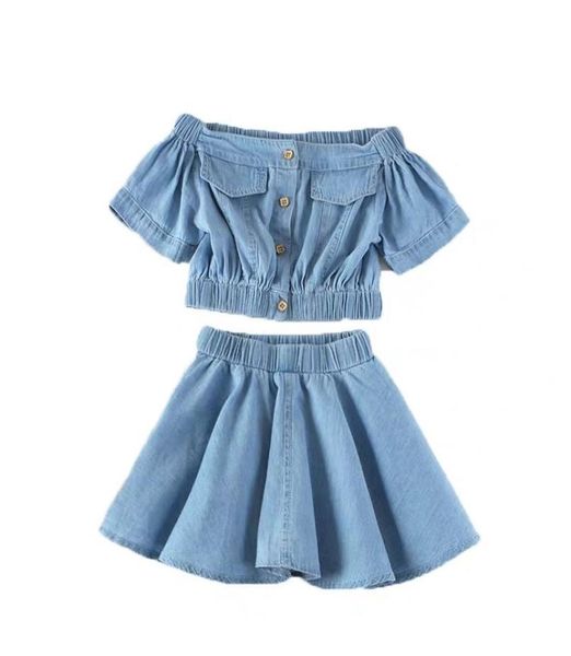 

new 2020 girls fashion clothes demim children clothing set short sleeve shirts skirt 2pcs summer toddler kids costume suits8785308, White