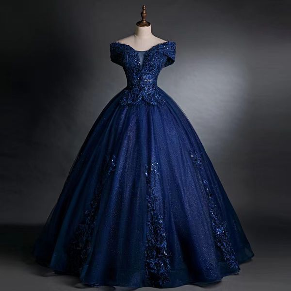 

royal blue prom dresses off shoulder a line lace sequin tulle party long prom gowns elegant evening dresses vestidos de fiesta equins evenin, Black
