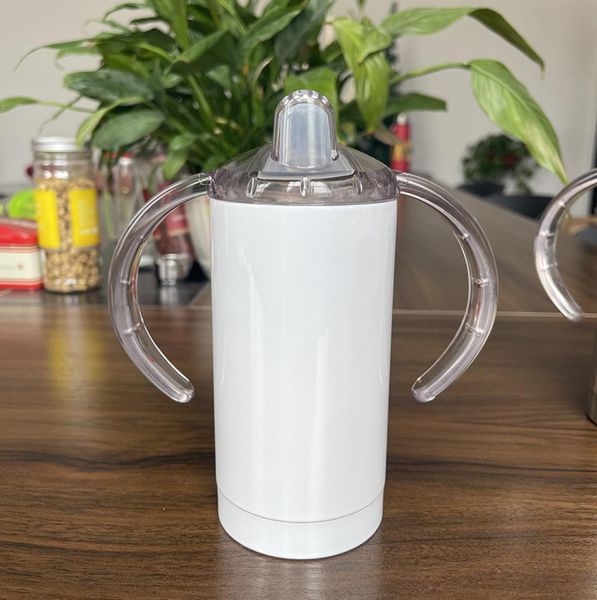 

blank sublimation sippy cup for children 12oz white straight sippy cups stainless steel kids drinking tumbler with handles fy46233149835