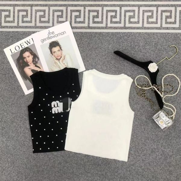 

casual women's 23 summer new round neck collar set with diamonds heavy duty decoration small tank for outwear, White