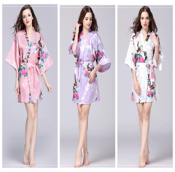 

floral kimono pajams summer girls lady nightdress 12 styles silk sleepwear women night gown vneck pjms7051888, White