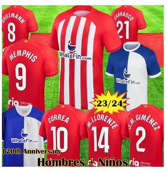 

23 24 memphis athletic madrids r.de paul griezmann soccer jerseys 2023 2024 m. llorente lemar carrasco correa koke dembele men child kits fo, Black;yellow