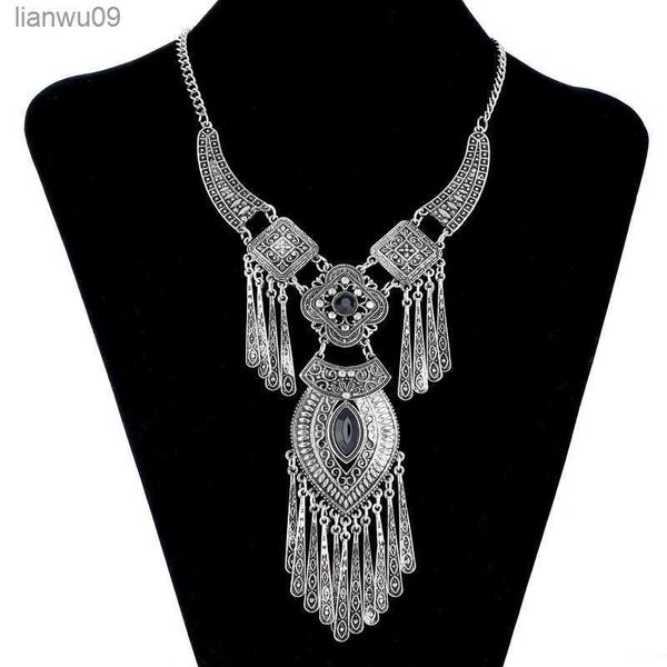 

lovbeafas 2022 fashion bohemian choker collar necklace vintage tassel statement maxi long necklace women collier femme jewelry l230704, Silver