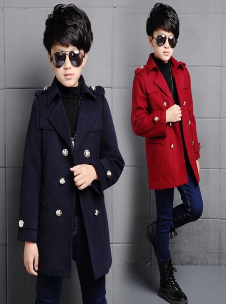 

kids boys overcoat winter new korean wool coats for boys teens autumn jacket warm long outerwear children windproof jacket 514y8259655, Blue;gray