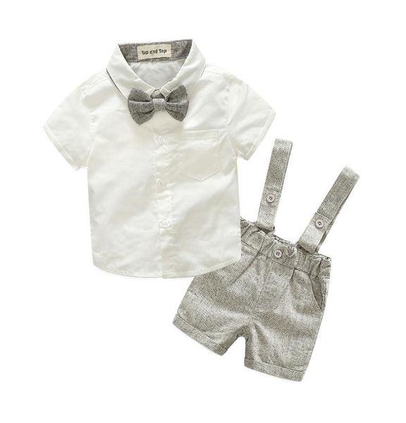 

summer style baby boy clothing set newborn infant clothing 2pcs short sleeve tshirt suspenders gentleman suit3356536, White