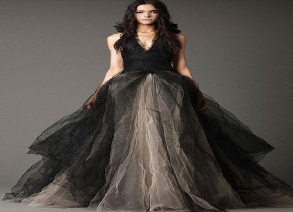 

black and white wedding dresses modern backless aline champagne bridal dresses vneck sweep train alternative wedding dresse9685657