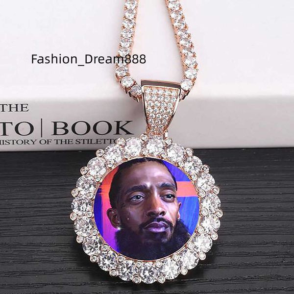 

14k custom made p round medallions pendant necklace 3mm tennis chain silver gold color zircon men hiphop jewelry