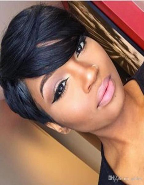 

short cut pixie human hair wig brazilian hair glueless none lace front human hair pixie short bob wigs for black women4572260, Black;brown