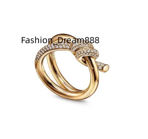 

designer ring ladies rope knot ring luxury with diamonds fashion rings for women classic jewelry 18k gold plated rose wedding wholesale, Silver