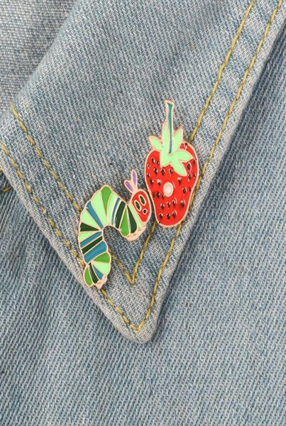

strawberry caterpillar enamel pin cartoon plant animal badge brooch lapel pin denim jeans shirt bag funny cute jewelry gift1786084, Blue