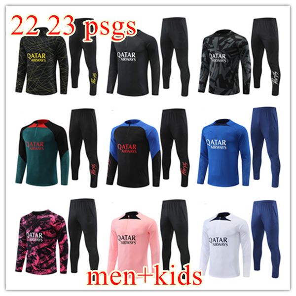 

paris tracksuit 22 23 mbappe man and kids sportswear jacket 2023 psgs training suit long sleeve football soccer jersey kit uniform chandal, Black