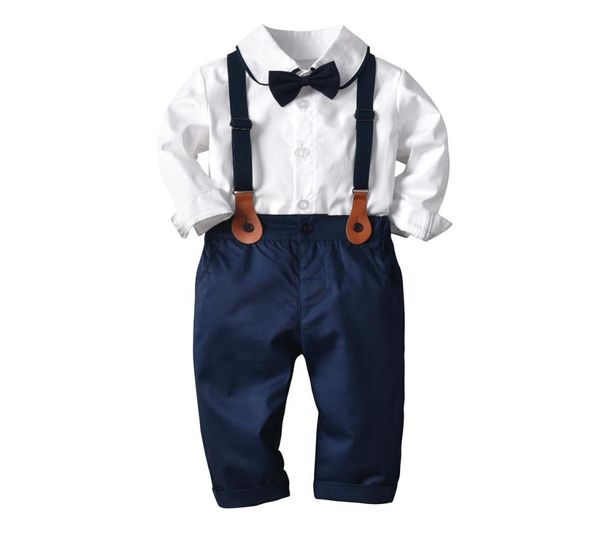 

spring autumn newborn baby boy wedding sets children039s gentleman long sleeve blouse overalls bowtie kids formal costume cloth3597347, White