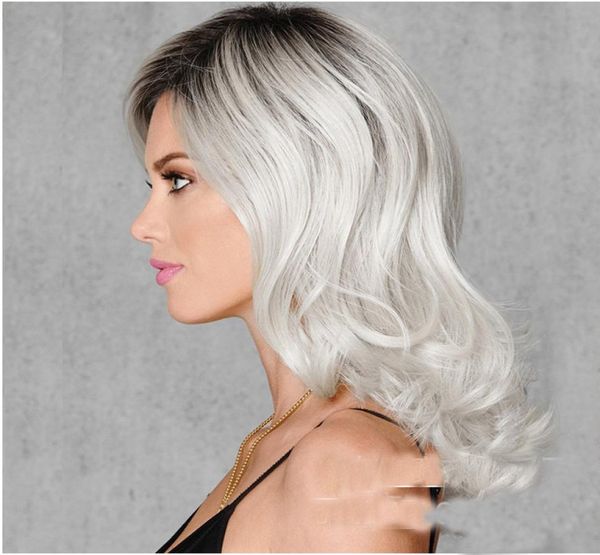 

curly synthetic hair wig grey long hair black and white color wigs whole4706084