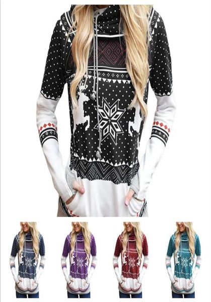 

christmas elk snowflake printed women hooded hoodies designers sweater pullover tshirt with pocket sports autumn sweatshirts clot1683754, White